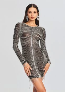 Jacqueline Crystal Embellished Dress -Zesty Dresses Sales Ecommerce Crop 23 07 18 SET1 Jaqueline Dress Black Silver 0048 ECOMM