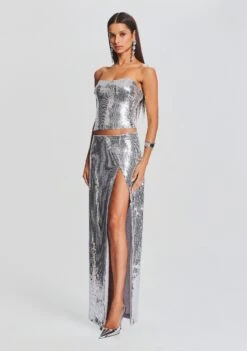 Savannah Sequin Maxi Skirt -Zesty Dresses Sales Ecommerce Crop 23 09 21 ORENBUSTIER SAVANNAHSKIRT SILVER 2960 ECOMM 7b76bd70 49f8 4f4f 972c 3b63219f7369