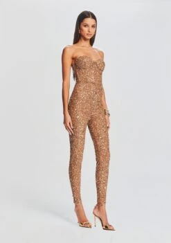 Elodie Sequin Jumpsuit -Zesty Dresses Sales Ecommerce Crop 23 09 22 ELODIEJUMPSUIT TANNIN 2126 ECOMM