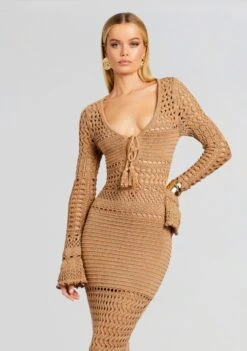 Sereno Knit Crochet Dress -Zesty Dresses Sales Ecommerce Crop 23 10 18 SERENODRESS METALLICNUDEBRONZE 2262 ECOMM
