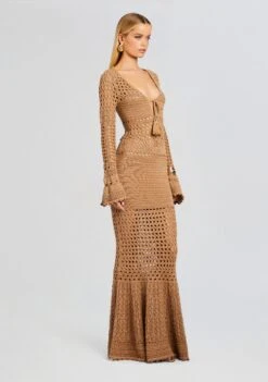 Sereno Knit Crochet Dress -Zesty Dresses Sales Ecommerce Crop 23 10 18 SERENODRESS METALLICNUDEBRONZE 2266 ECOMM