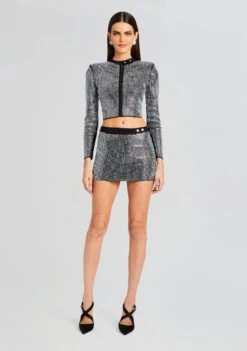 Delta Embellished Knit Skirt -Zesty Dresses Sales Ecommerce Crop 23 10 25 AEROJACKET DELTASKIRT BLACKSILVER 2458 ECOMM