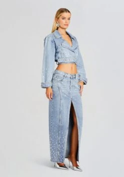 Marcie Embellished Denim Jacket 6 Marcie Embellished Denim Jacket -Zesty Dresses Sales Ecommerce Crop 23 11 16 MARCIEJACKET PALERMOSKIRT TRESCA 1626 ECOMM