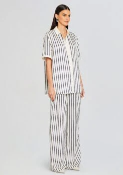 Davey Blouse -Zesty Dresses Sales Ecommerce Crop 24 01 11 DAVEYBLOUSE DIXONPANT NAVYIVORYSTRIPE 0480 ECOMM