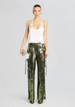 André Cargo Sequin Pant -Zesty Dresses Sales Ecommerce Crop 24 02 29 ANDREPANT MILITARYGREENSEQUIN 0954 ECOMM
