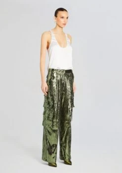 André Cargo Sequin Pant -Zesty Dresses Sales Ecommerce Crop 24 02 29 ANDREPANT MILITARYGREENSEQUIN 0997 ECOMM