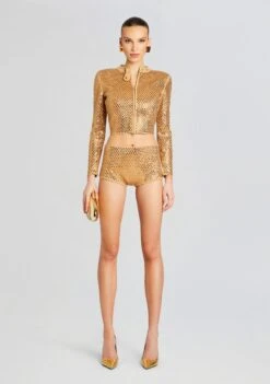 Tru Embellished Knit Short -Zesty Dresses Sales Ecommerce Crop 24 02 29 MALIJACKET TRUSHORTS GOLDMETALLICNUDE 1384 ECOMM
