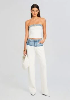 Etta Knit Denim Top -Zesty Dresses Sales Ecommerce Crop 24 03 13 CHANIPANT ETTATOP WHITECOASTLINE ALESSANDRASANDAL DENIM 1309 ECOMM