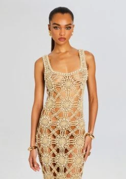 Saffron Knit Crochet Dress -Zesty Dresses Sales Ecommerce Crop 24 03 26 SAFFRONDRESS METALLICGOLD 0871 ECOMM