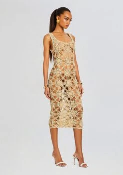 Saffron Knit Crochet Dress -Zesty Dresses Sales Ecommerce Crop 24 03 26 SAFFRONDRESS METALLICGOLD 0880 ECOMM