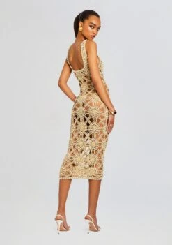 Saffron Knit Crochet Dress -Zesty Dresses Sales Ecommerce Crop 24 03 26 SAFFRONDRESS METALLICGOLD 0894 ECOMM